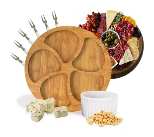Kit petisqueira MDF redonda + 6 garfos e gamela
